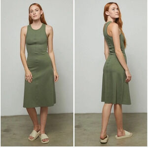 Lunya Restore Fitted Midi Dress Humble Green Heather Large NWOT Spring Capsule